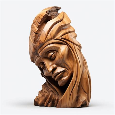 Premium Photo | A wooden sculpture of a man with a head on it