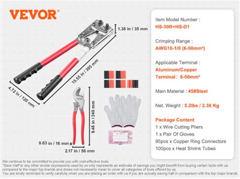 VEVOR Pince à Sertir 6 10 16 25 35 50 mm² Outil de Sertissage Cosses de