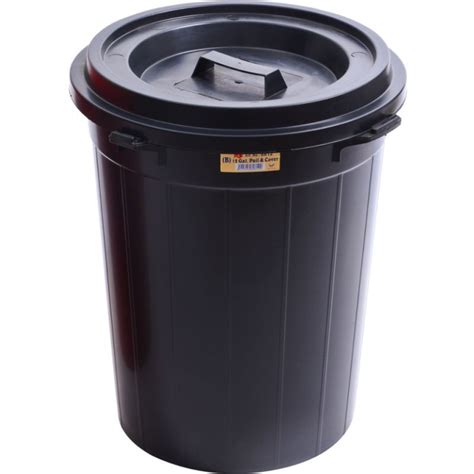 Twins Dolphin 12 Gallon Black Pail With Cover Rubbish Bin Dustbin