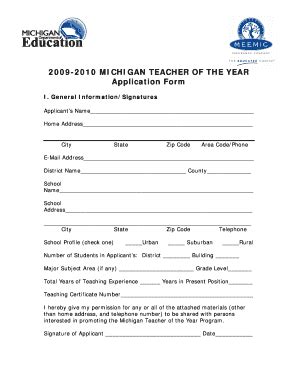 Fillable Online Mich Michigan Teacher Of The Year State Of