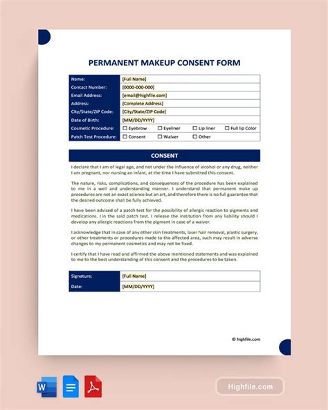 Permanent Makeup Consent Form Permanent Make Up