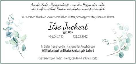 Traueranzeigen Von Ilse Juchert M Rkische Onlinezeitung Trauerportal