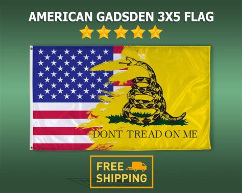 American Gadsden Flag Combination Unique 2 in 1 Design Polyester Flag Made With Vibrant Colors ...