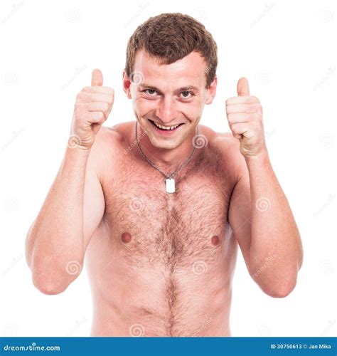 Ecstatic Shirtless Man Thumbs Up Stock Image Image Of Cheerful