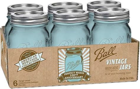 Ball Jar Heritage Collection Pint Jars With Lids And Bands Blue Set Of 6 Mason