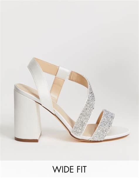 London Rebel Wide Fit Bridal Barely There Embellished Block Heel Sandals Asos