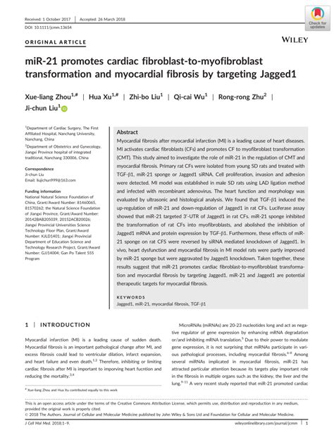 Pdf Mir‐21 Promotes Cardiac Fibroblast‐to‐myofibroblast