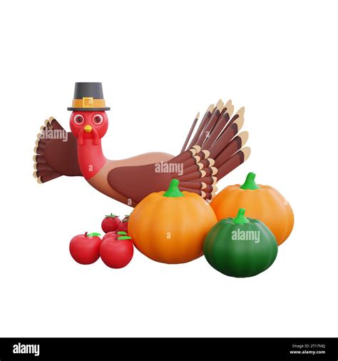 3D Turkey Wearing A Pilgrim Hat Is Saying Hello The Turkey Is