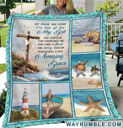 Jesus Cross Ocean Turtle Amazing Grace Blanket Wayrumble