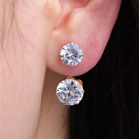 Fashion Women Double Cubic Zirconia Drop Ear Jacket Piercing Earrings