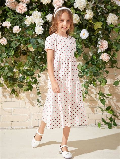 SHEIN Girls Polka Dot Smock Dress