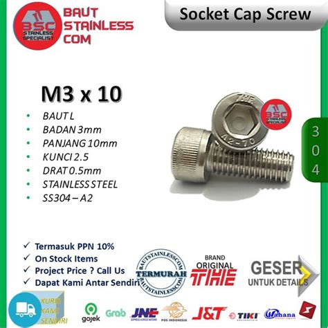 Jual ALLEN BOLT A2 BAUT L STAINLESS SS304 M3X10 ISI 10 PCS Di Lapak