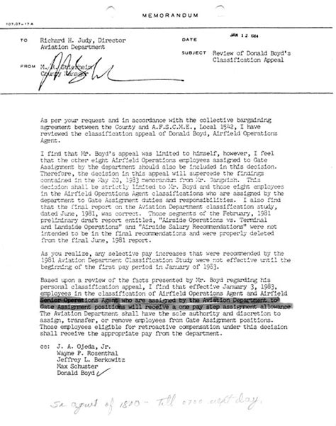 1984 County Managers Letter Authorizing Mias Gate Controllers To A