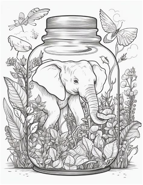 Life Inside Jar Printable Coloring Pages For Adults Grayscale Colo