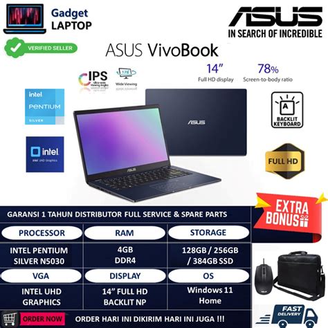 Jual Laptop Asus Vivobook L410MA Intel Pentium Silver N5030 4GB 384GB