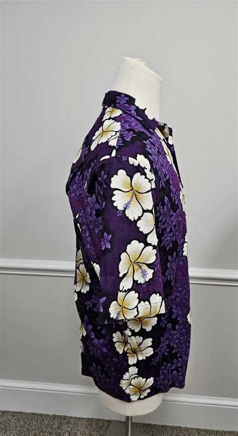 Hilo Hattie Hawaiian Vintage Bark Cloth Purple Flora Gem