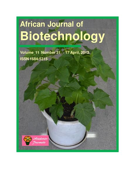 African Journal Of Biotechnology 17 April 2012 Issue By Academic