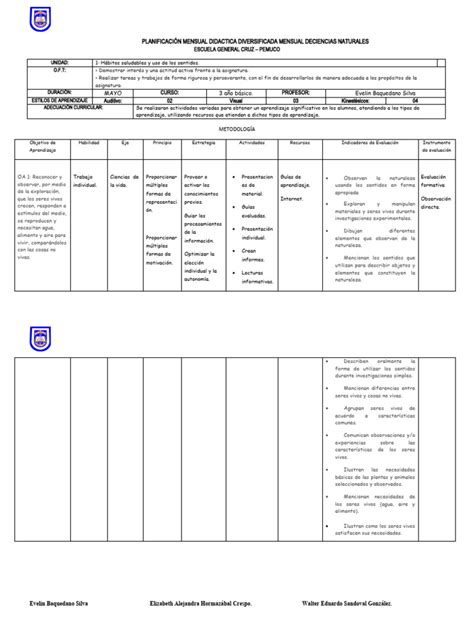 Planificacion Mensual Didactica Diversificada Mensual De Ciencias 3 Basico Mayo Pdf