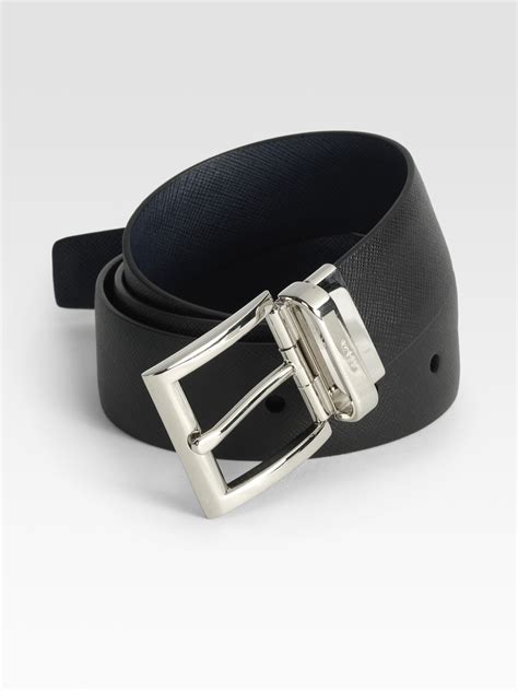 Prada Reversible Saffiano Leather Belt In Black For Men Lyst