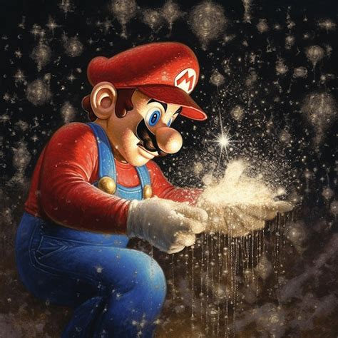 Hay Una Pintura De Un Personaje De Mario Bros Lanzando Una Bola De