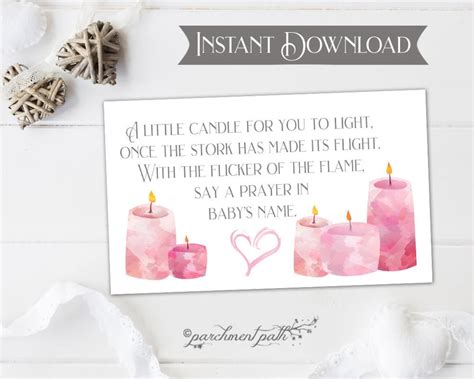 Baby Shower Favor Light A Candle Baby Wishes Card Girl Baby Shower