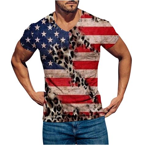 Tmoyzq Mens Plus Size American Flag Print T Shirt Independence Day