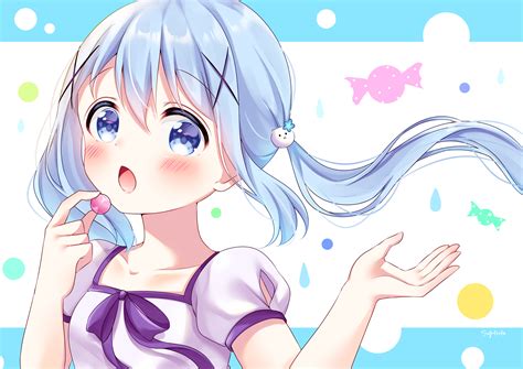 Blue Eyes Blue Hair Blush Candy Close Food Gochuumon Wa Usagi Desu Ka