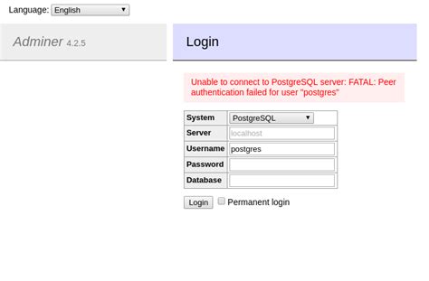 Adminer Unable To Connect To Postgresql Server Fatal Peer