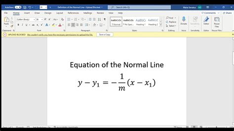 Equation Of The Normal Line Youtube