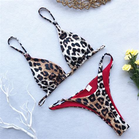 Wysokie cięcie mikrobikini kobiety Leopard bandaż Push Up strój