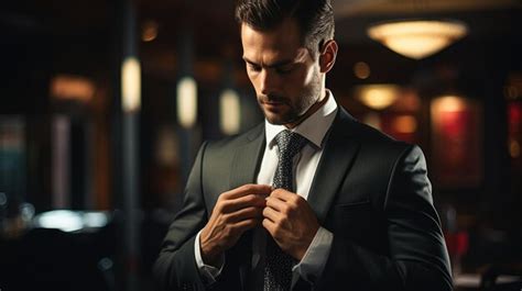 Premium Ai Image A Man In A Suit Adjusting His Tie