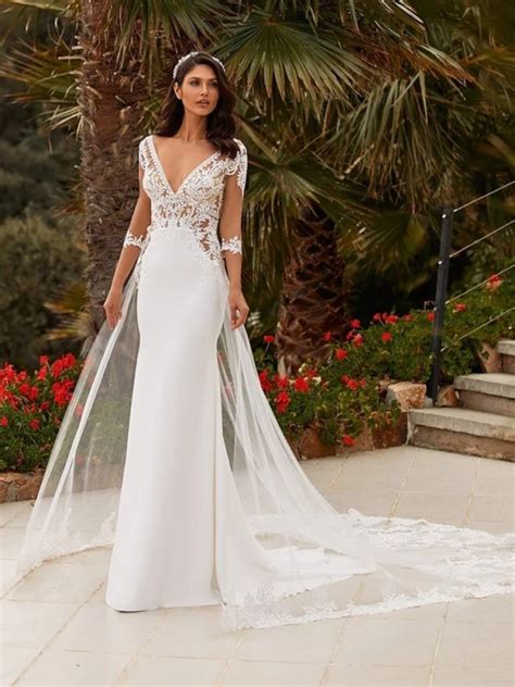 Robe De mariée sirène style bohémien avec traîne détachable manches