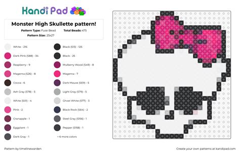 Monster High Skullette Pattern Fuse Bead Pattern Kandi Pad Kandi