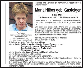 Traueranzeigen Von Maria Hilber Trauer Bz