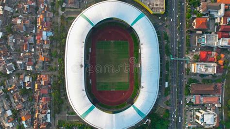 Aerial View Of The Largest Stadium Of Bekasi From Drone And Noise Cloud