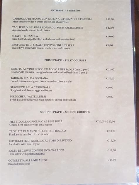 Menu Da La Locanda Livigno Pizzeria Ristorante E Affitta Camere Livigno