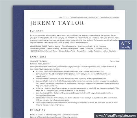 ATS Friendly Resume Template For MS Word Modern CV Template