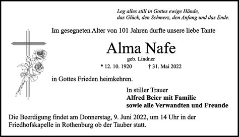 Traueranzeigen Von Alma Nafe Trauer Flz De