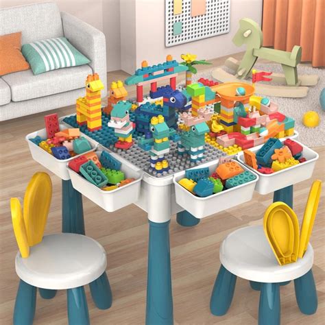 jual mainan meja lego anak belajar set kursi building block anak
