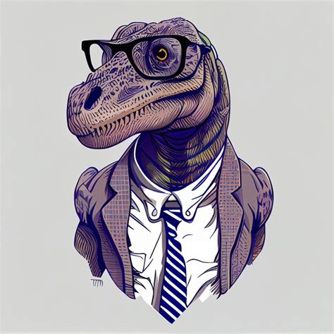 Premium Photo A Drawing Of A Dinosaur Wearing A Suit And Glasses