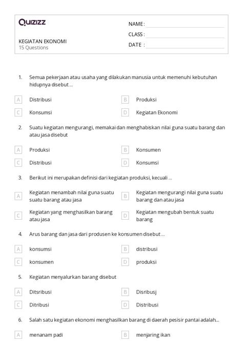 Lembar Kerja Ekonomi Untuk Kelas Di Quizizz Gratis Dapat Dicetak