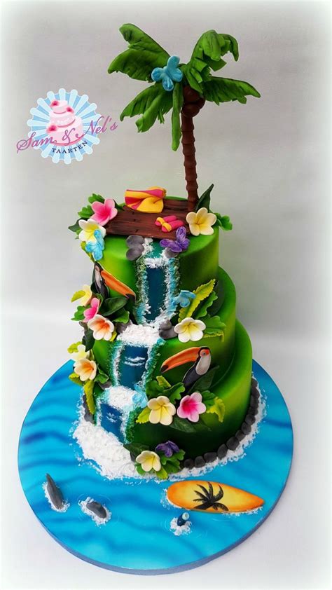 A Tropical Themed Cake Loved Making This Cake Themed Cakes Luau Cakes Hawaiian Theme Cakes