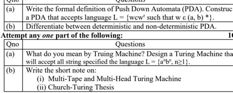 SOLVED Write The Formal Definition Of Push Down Automata PDA