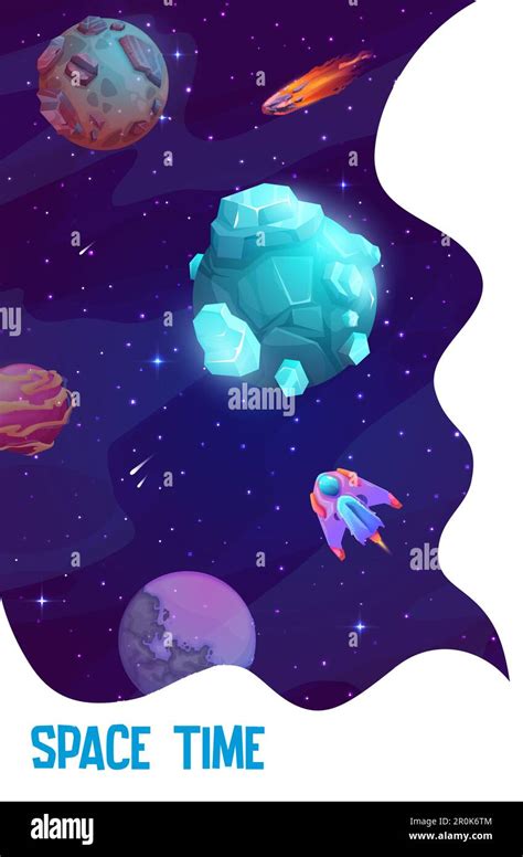 Space Landing Page Cartoon Starry Galaxy Starcraft And Planets Vector