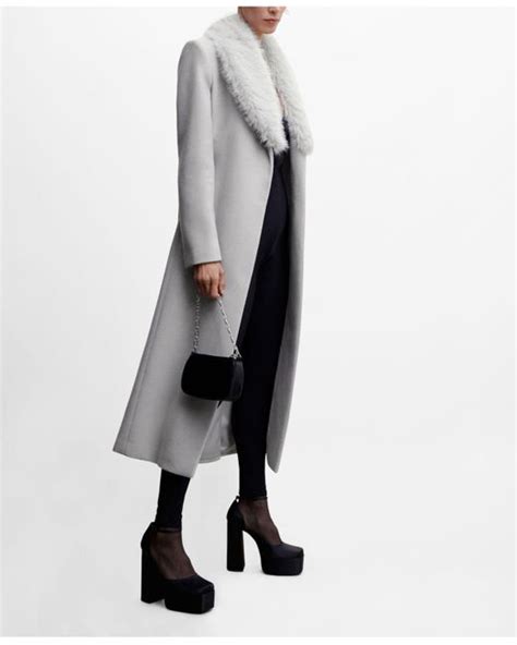 Mango Detachable Faux Fur Collar Coat In White Lyst