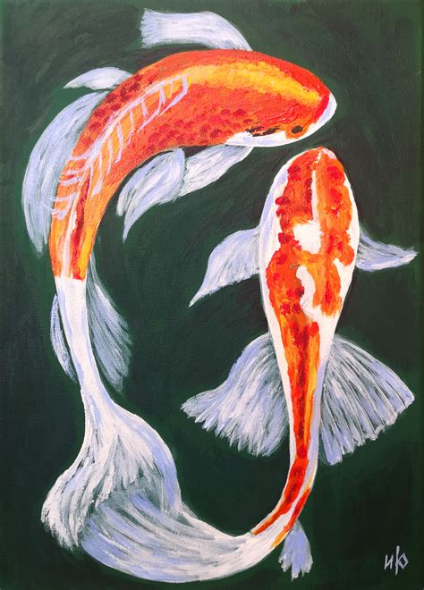 Abstract Acrylic Abstract Painting Koi Feng Shui Paintings Circle