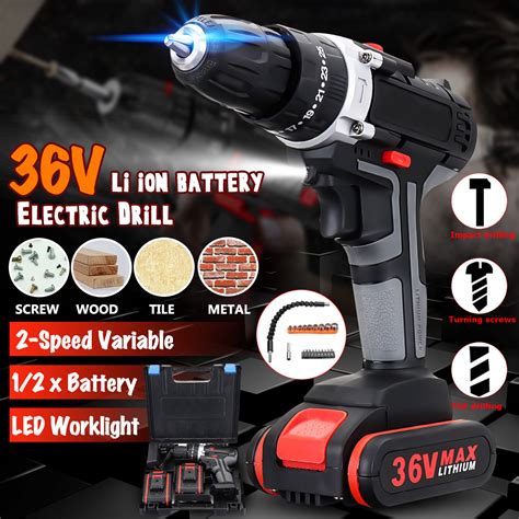 New 36V Cordless Lithium Eletric Drills Impact Power Drill Double Speed