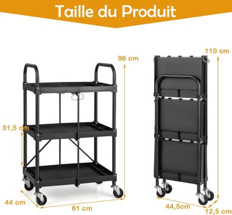 Goplus Desserte Roulettes Pliable Chariot Roulant Niveaux Pour