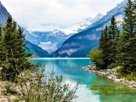 Lake Louise Alberta Canada Mountains Lake Stones Spruce HD