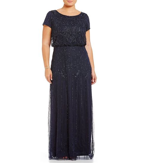 Adrianna Papell Plus Size Beaded Bodice Short Sleeve Blouson Gown